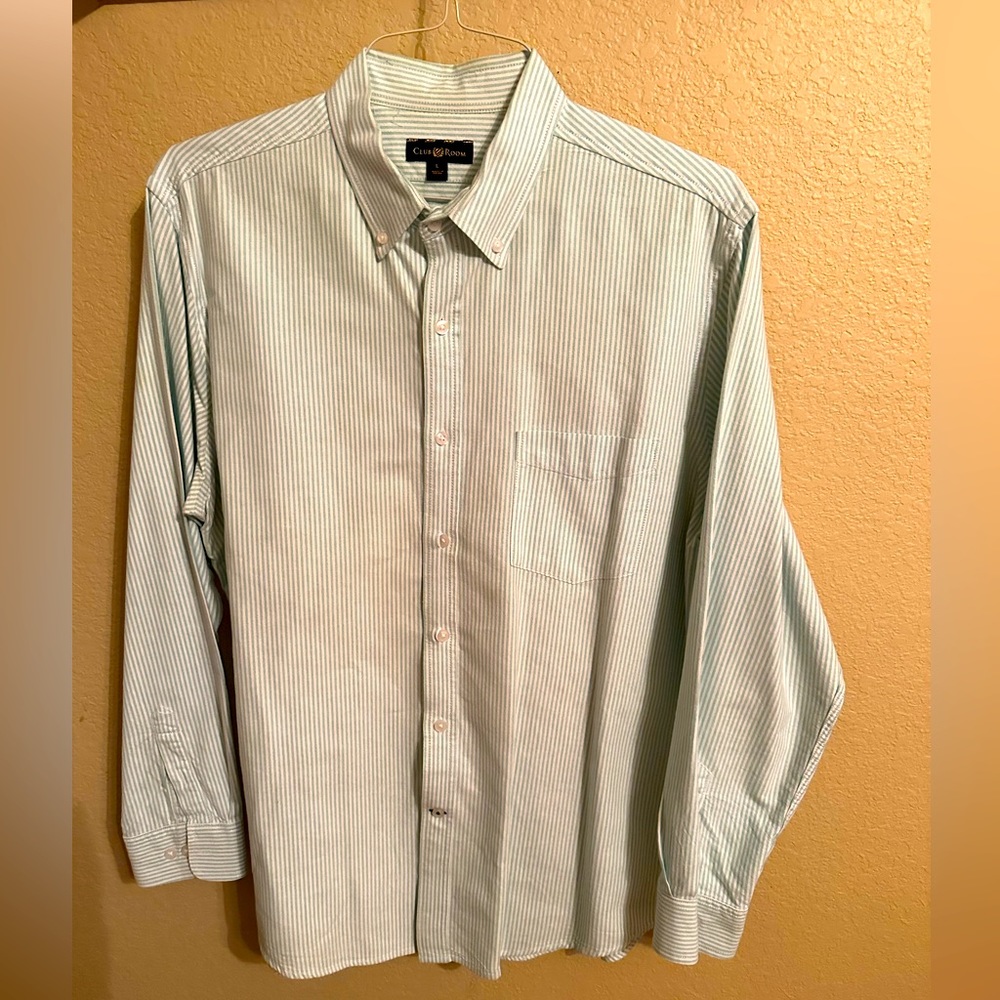 Club Room Pinstriped (Aqua) Button-Down Oxford Shirt -Men's Large